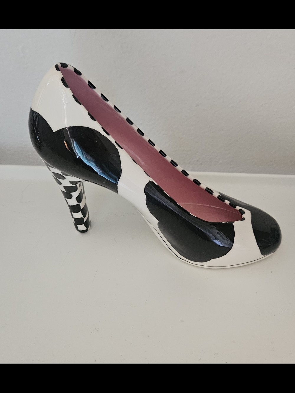 Robin Sterling Black & White Decorative High Heel Accent with Pink Interior